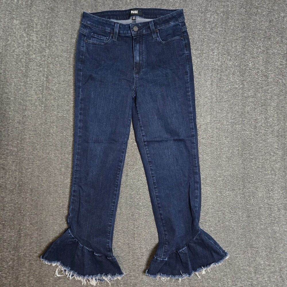 Paige Flora Flare Merritt Jeans Women‎ Sz 29 Frayed Hem Blue Wash Denim Cropped